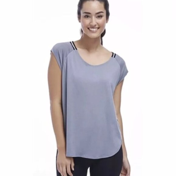 Women's L NWT Fabletics Phoenix Tee Gray Black White Oversized - Picture 1 of 8